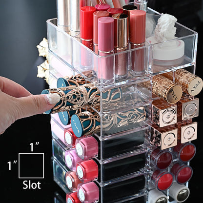 Ikee Design Acrylic Makeup Organizer with 4 Drawers and Removable Top Lipstick Holders, Ideal for Make-up or Accessories,Enhance Your Vanity or Bathroom with Clear Design for Quick Visibility