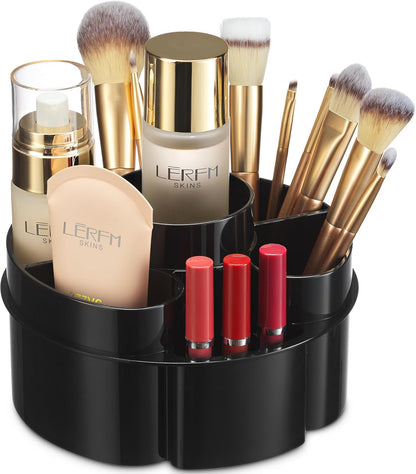 Masirs Small 360 Rotating Makeup Organizer - Mini Yet Spacious Cosmetic Storage Solution with Multiple Compartments - The Perfect Spinning Make-Up Caddy for Vanity or Bathroom Counter (Round - Clear)