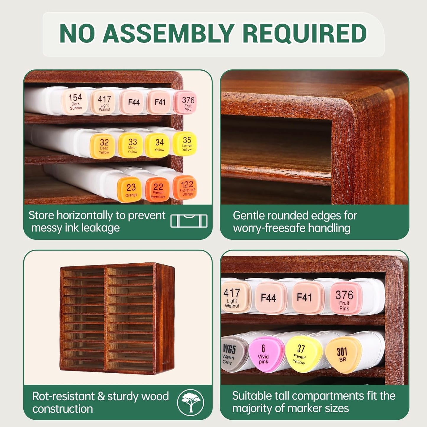 walowalo Markers Organizer Hold 176 Markers Birthday Gifts Bamboo Pen Holder Art Supply Pencil Alcohol Storage Organizer 22 Compartments All-in-One Marker Storage for Home Office Desk Classroom