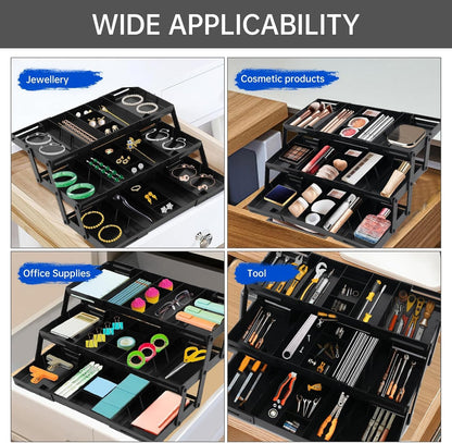 3 Tier Drawer Organizer for Desk, Multi-Functional Three Tier Storage Drawers for Office Supplies, Makeup, Bathroom Essentials & Craft Accessories, Space-Saving Storage Box(1 Row 3 Tier-Black)