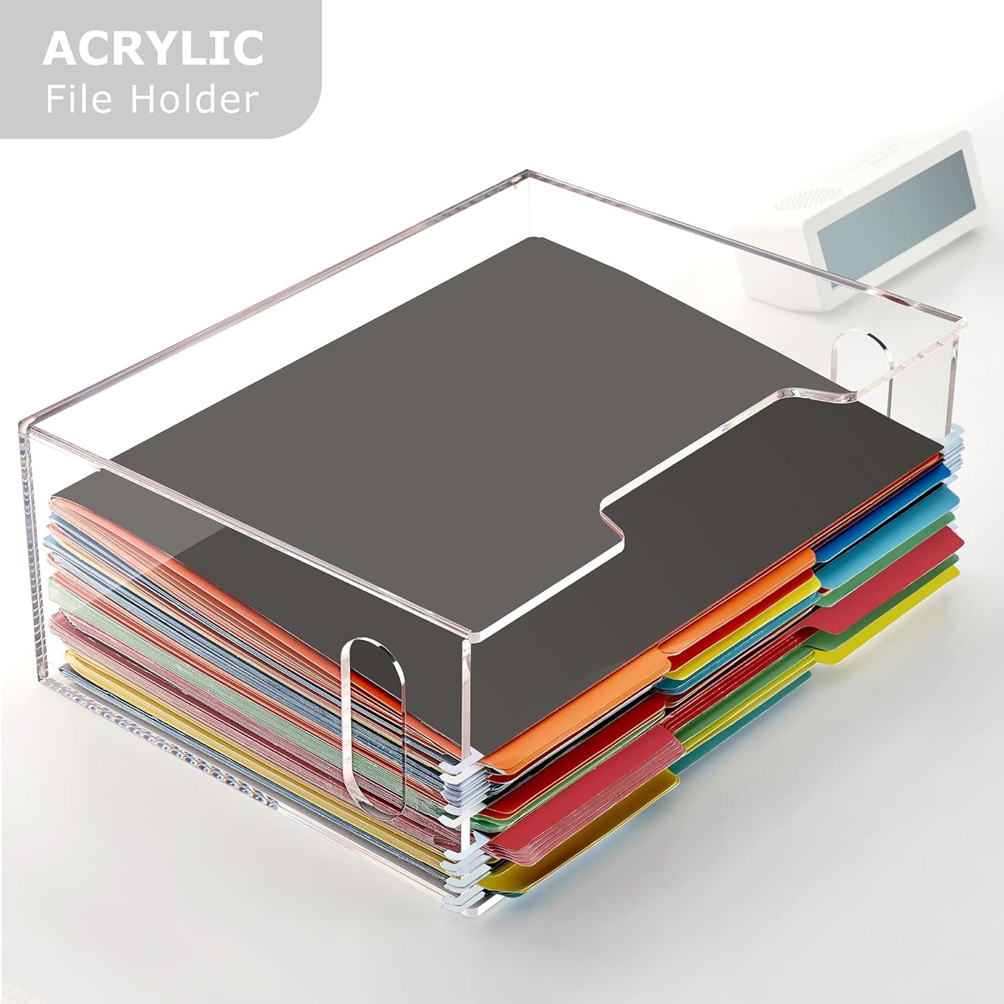 Acrylic File Folder Organizer, Clear Hanging File Organizer Box for Letter Size, Desktop File Holder with Handles, Slim Filing Storage Box for Desk Office Home Work -1 Pack