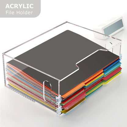 Acrylic File Folder Organizer, Clear Hanging File Organizer Box for Letter Size, Desktop File Holder with Handles, Slim Filing Storage Box for Desk Office Home Work -1 Pack