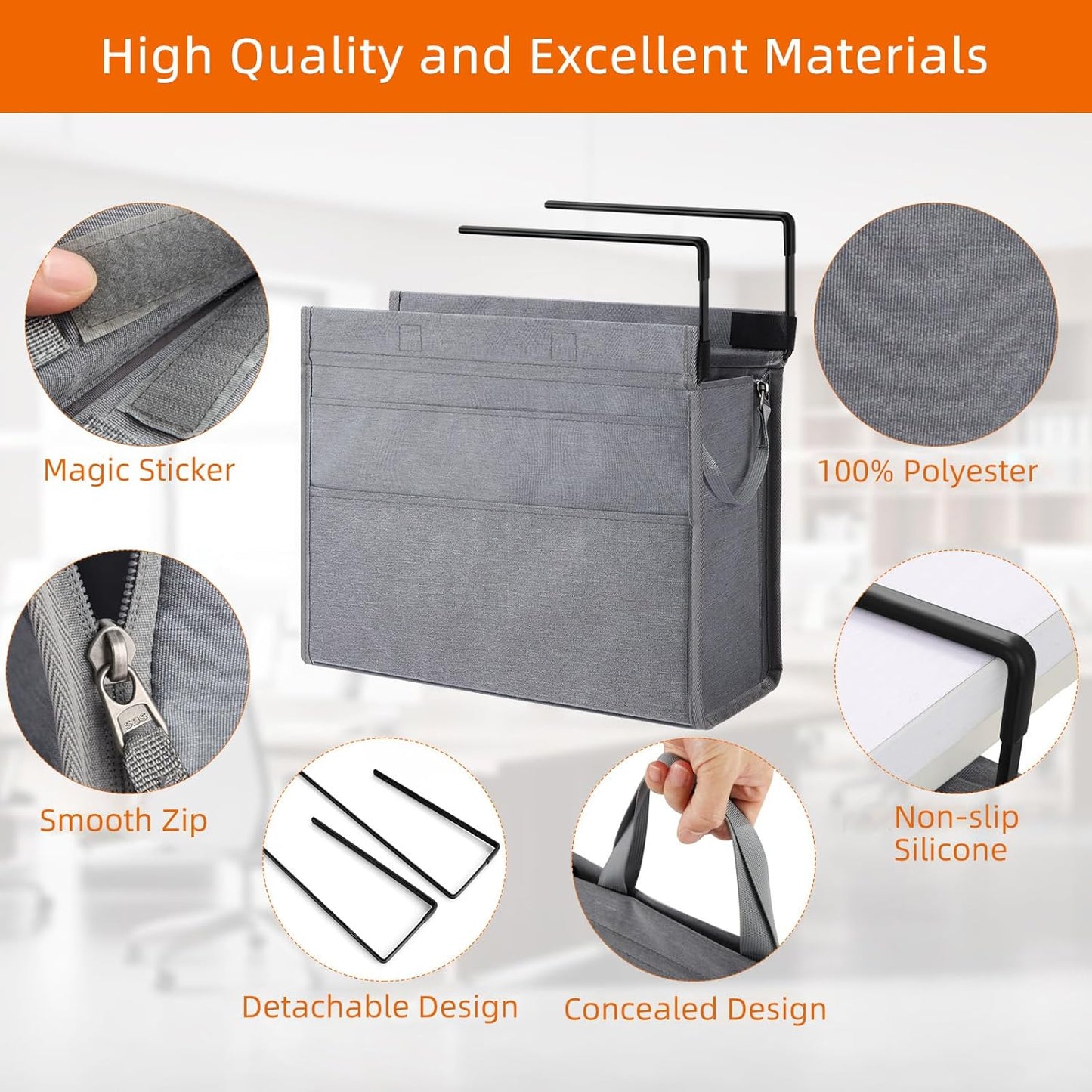 MASTLU Under Desk Hanging Storage Bag, Desk Organizer Storage, Office Side Storage Bag, Compatible with A4 Files, Detachable Handle Design, No Assembly Required, For Office Home School (Black)