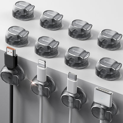 8Pack Cord Organizer [Dual Spring & Clasp, Max Secure] Cable Clips - Chfeila Cable Management, Adhesive Phone Charging Wire Holder for Nightstand/Wall, Home Office Desk Accessories Decor Essentials