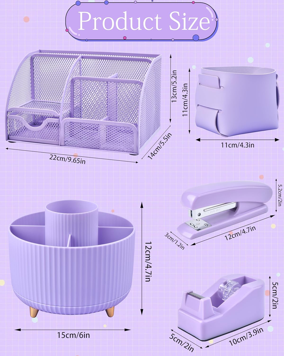 Purple Desk Accessories and Organizers with Desk Organizer and 360°Rotating Pen Holder stapler Pen and a Lot of Office Purple Office Supplies Beautifully Presented in a Gift Box