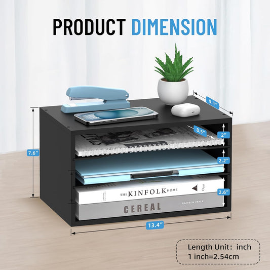 5-Tier Wood Desk Organizer, Paper Tray Organizer for Desk with Adjustable Storage Shelves, Desktop File Organization Paper Sorter Mail Holder for Office Home Classroom, White