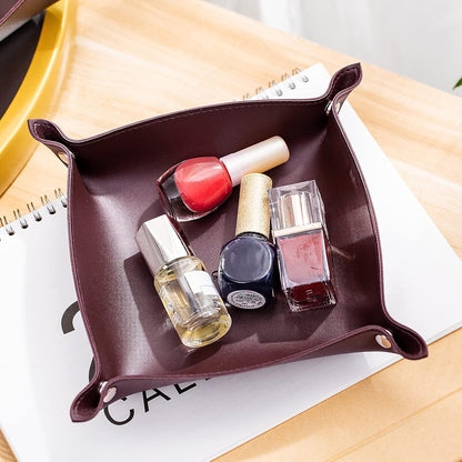 SANQIANWAN Leather Jewelry Valet Tray for Women and Man, Entryway Table Bedside Nightstand Desk Portable Small Catchall Travel Dish Plate for Key,Wallet,Watch,Phone,Coin(Pink-B)