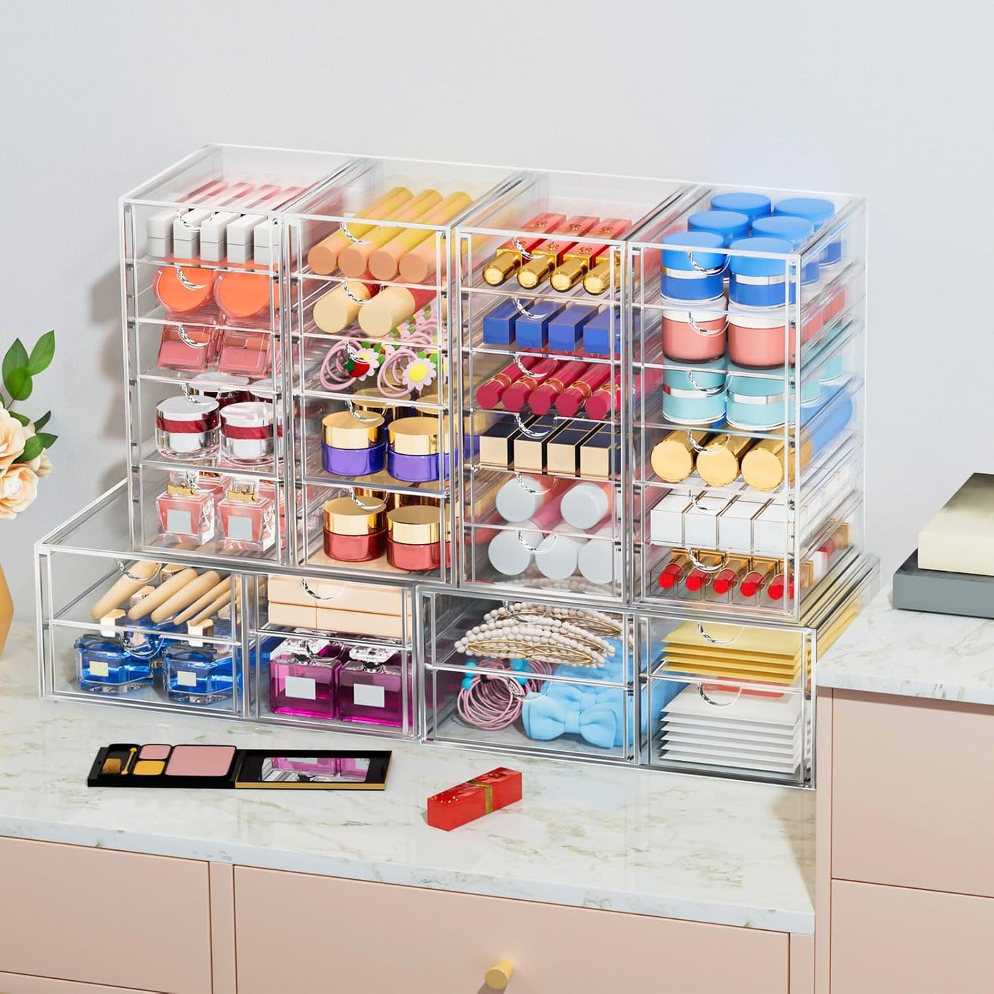 caktraie Versatile Acrylic Makeup Organizer, Drawer Organizer - Transparent Desktop Storage for Cosmetics, Office Supplies & More - Clear Organizer for Home & Office Use