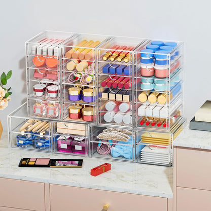 caktraie Versatile Acrylic Makeup Organizer, Drawer Organizer - Transparent Desktop Storage for Cosmetics, Office Supplies & More - Clear Organizer for Home & Office Use