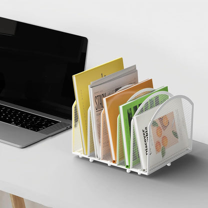 MINDEPOT 5-Section Desk File Organizer, Vertical Desktop File Holder Mail Sorter File Folder Holder Organization for Office School & Classroom (Black - 1Pack)