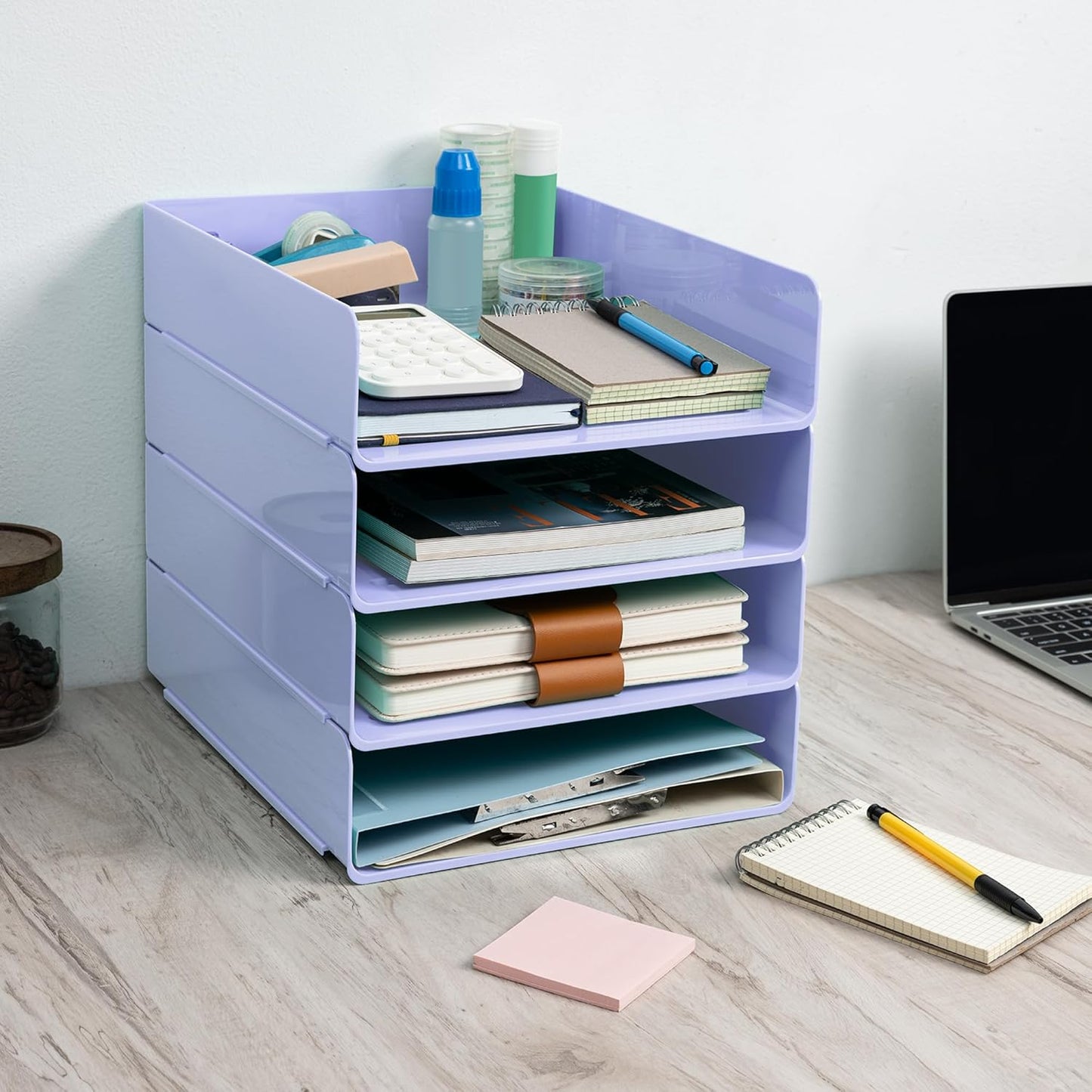 Tiawudi Desk Organizer, Clear Office Organization and Storage, Plastic Letter Tray, Stackable File Organizer for Classroom, Home, Documents, Notes, Folders, Books and Pens, 4 Tier