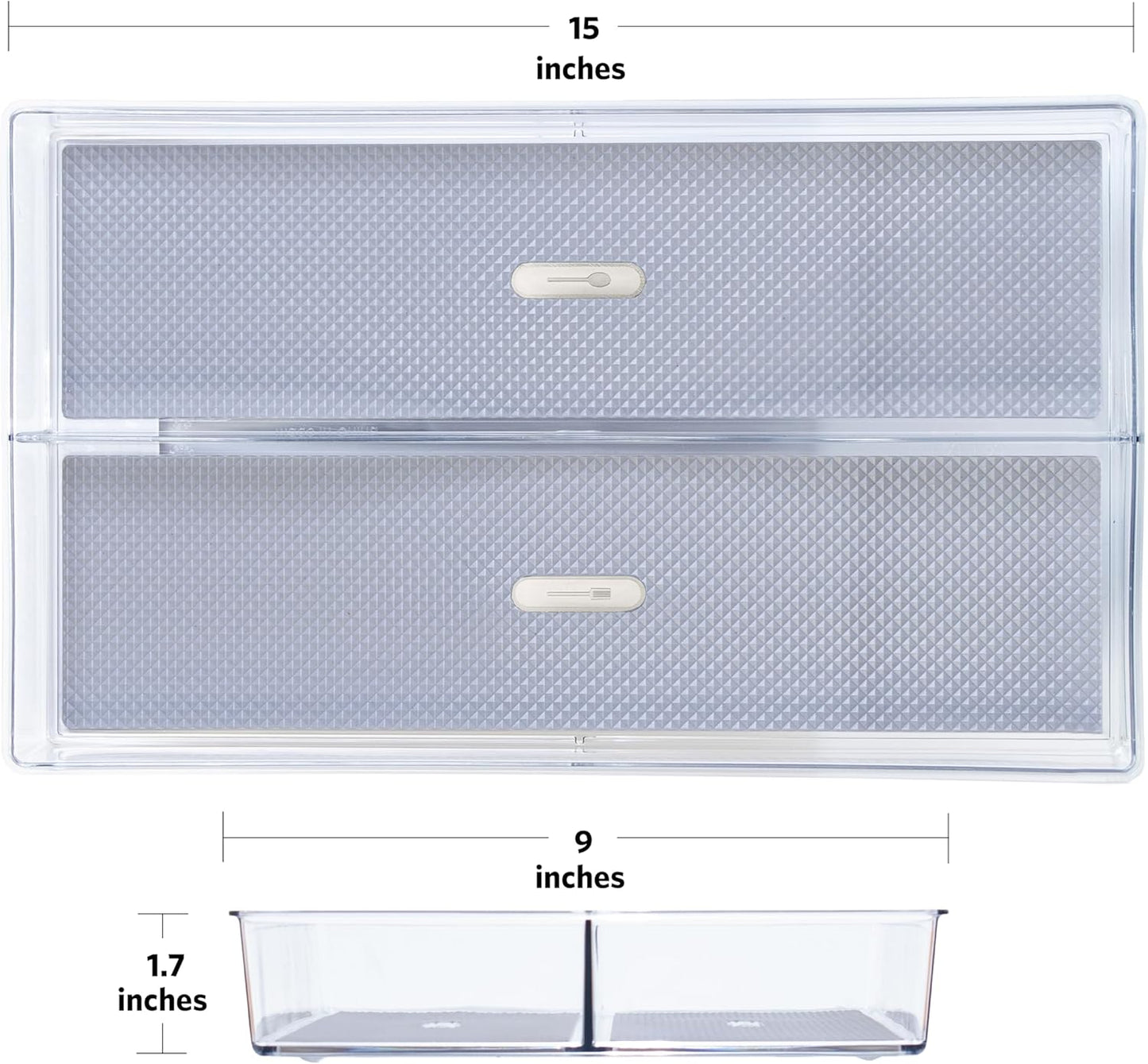 Glad Drawer Organizer Bin, 15x9 - Divided Clear Plastic Storage Tray for Junk Drawers, Kitchen Utensils, Bathroom Vanity, and Organizing Pantry - BPA Free, Food Safe, Non Slip