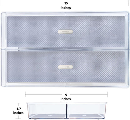 Glad Drawer Organizer Bin, 15x9 - Divided Clear Plastic Storage Tray for Junk Drawers, Kitchen Utensils, Bathroom Vanity, and Organizing Pantry - BPA Free, Food Safe, Non Slip