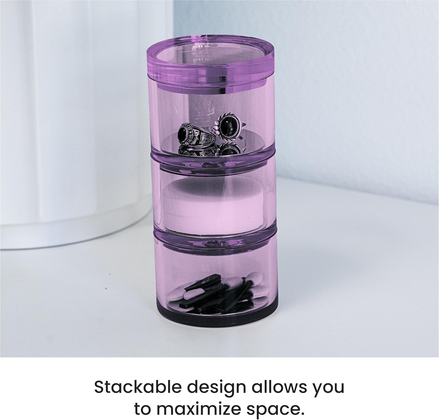 OfficeGoods 3-Tier Stackable Acrylic Holder- Stylish Desk Organizer and Storage for Office or Home – Transparent Round Design with Gold Metal Base
