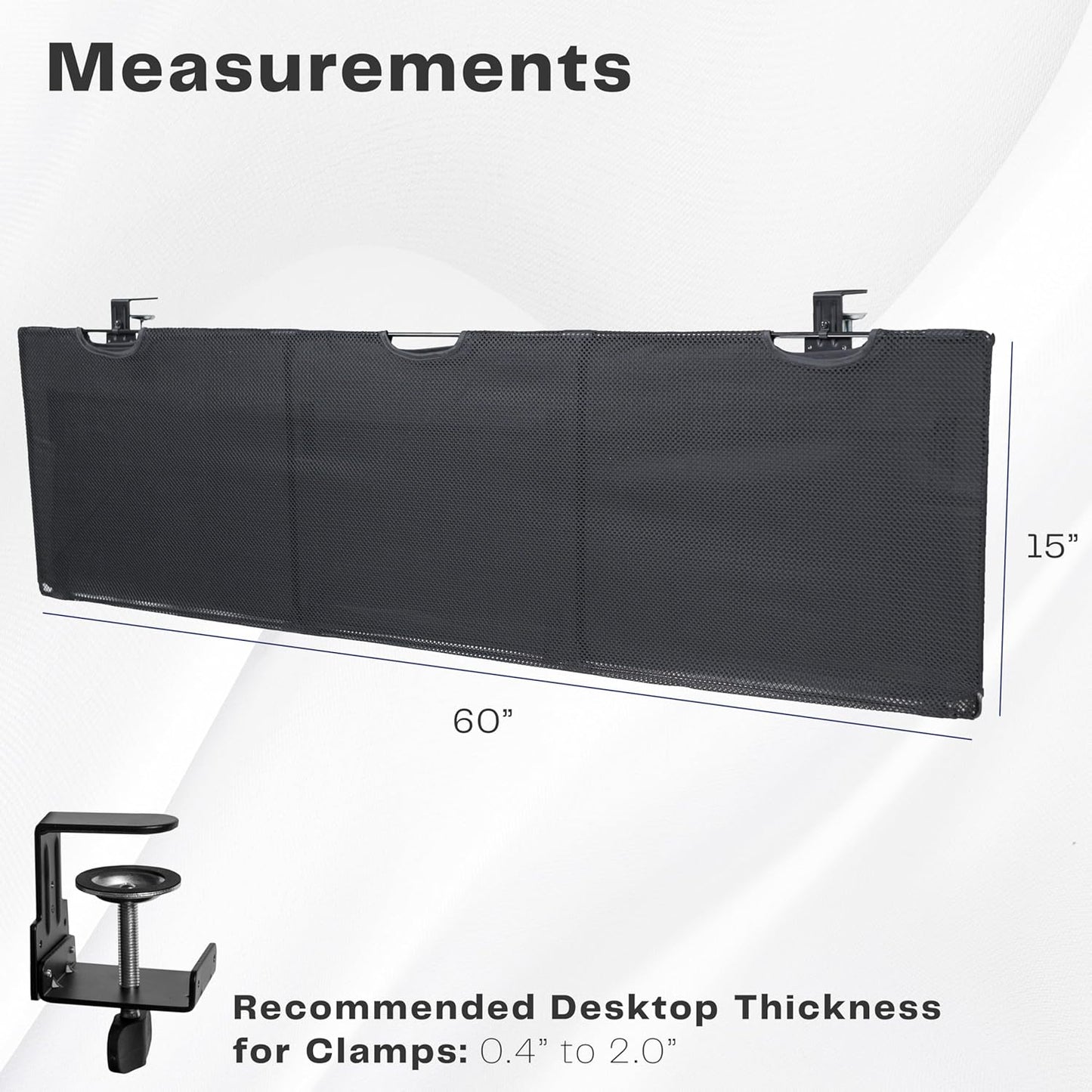 VIVO 48 Inch Clamp-on Privacy and Cable Management Organizer Sleeve, Wire Hider Kit Panel System, Desk Skirt, Black, DESK-SKIRT-48P