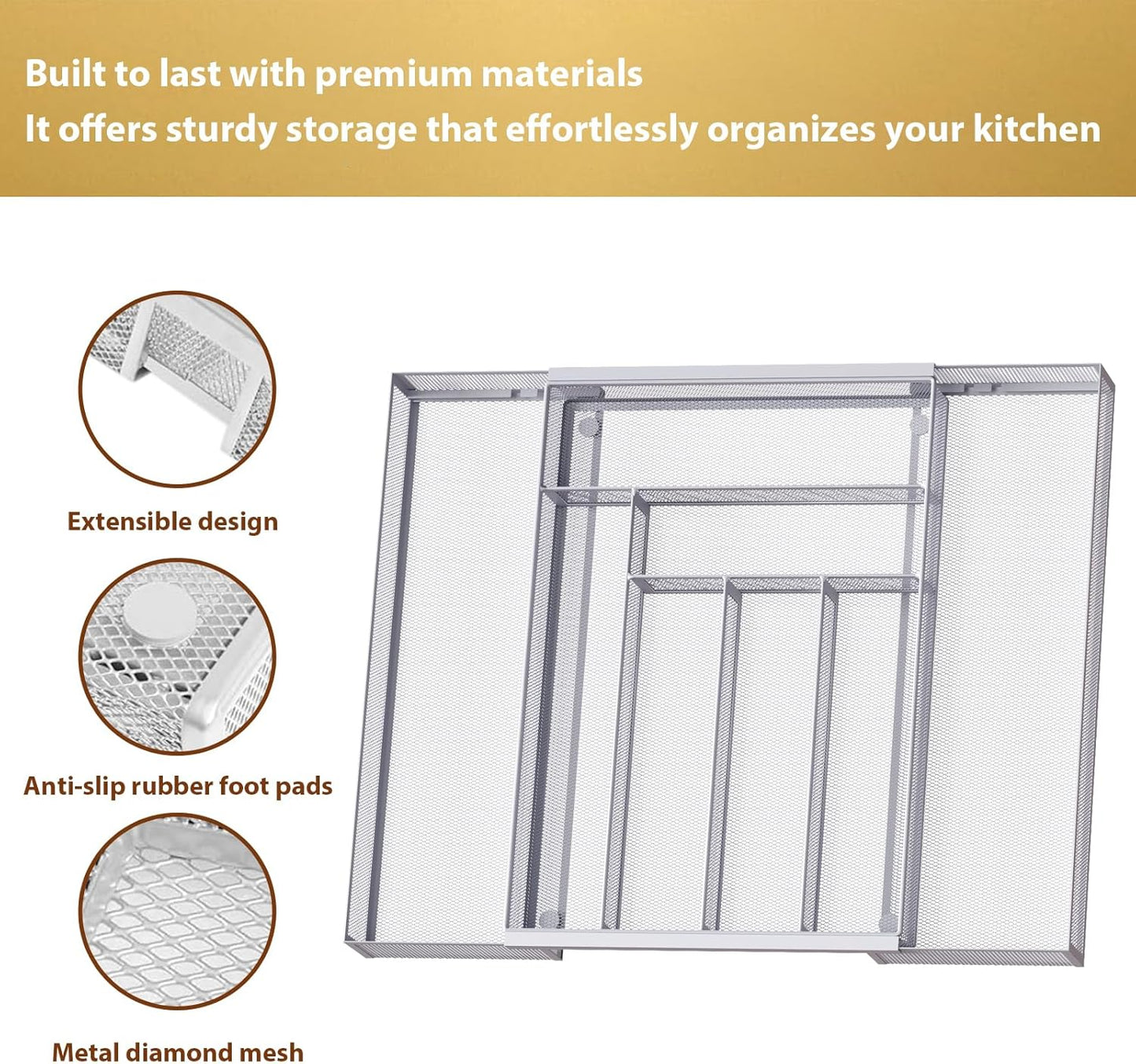 Sedegn Silverware Organizer Metal Mesh, Small Drawer Organizer, Utensil Cutlery Tray for kitchen drawers, Flatware Organizer with 5 Compartment, Black(9.3"*12.6")