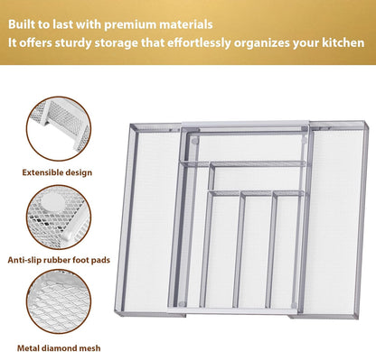 Sedegn Silverware Organizer Metal Mesh, Small Drawer Organizer, Utensil Cutlery Tray for kitchen drawers, Flatware Organizer with 5 Compartment, Black(9.3"*12.6")