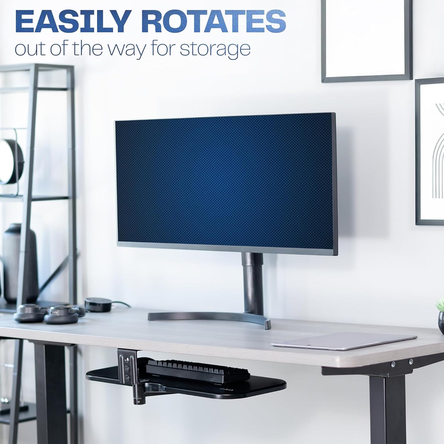 VIVO Under Desk Rotating 23 x 10 inch Computer Keyboard and Mouse Tray, Swiveling Platform, Ergonomic Typing, Black, MOUNT-KB01B