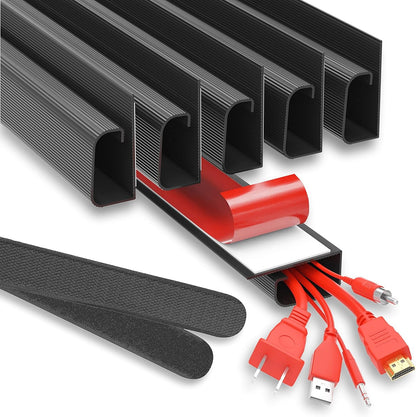 Cable Management ProOffice 96in J Channel Cable Raceways - 6X 16in Black No Screw/No Drill Computer Cord Organizer - Cable Channels for Wire Management Under Desk with Adhesive