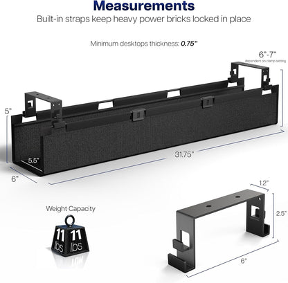 VIVO Screw-on Under Desk 47 inch Fabric Cable Management Tray, Wire Concealer, Power Strip Storage, Workspace Organization, Easy Fold Down Access, Black, DESK-AC47F-S