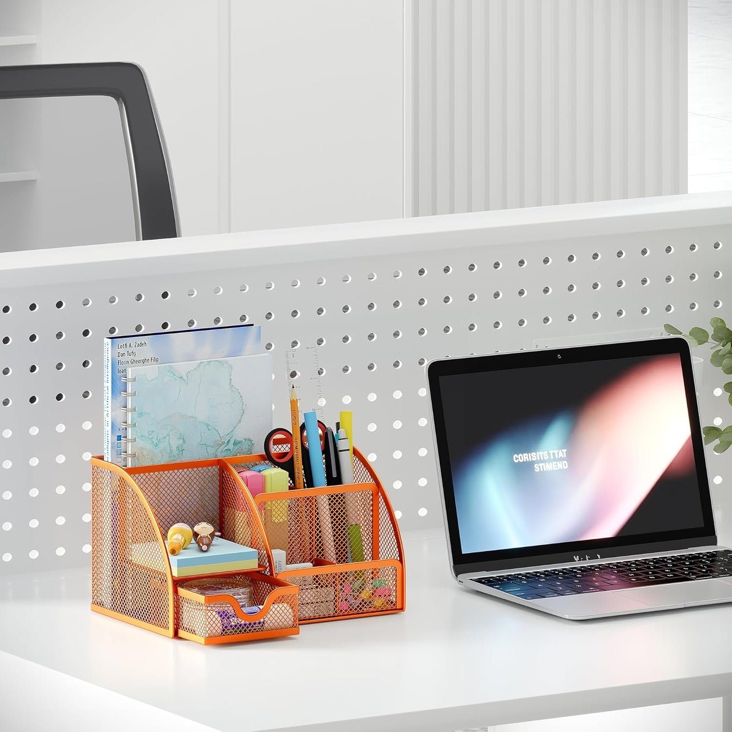EasyPAG Mesh Desk Organizer with Drawer Multi-functional Pen Holder Stationery Organizer for Office School Supplies 6 Compartments Dorm Organizers and Storage for Desk, Black
