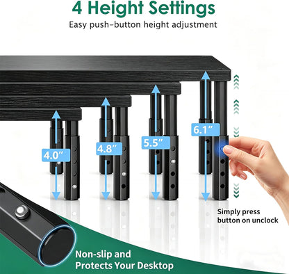 OPNICE Desk Organizers and Accessories, Adjustable Computer Monitor Stand Riser, Laptop Stand for Desk, Office Desk Accessories & Workspace Organizers for Home Office, Black Wood