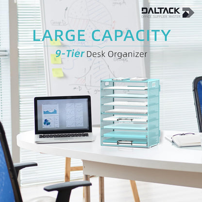 DALTACK 9-Tier Paper Organizer for Desk, Mesh Letter Tray Desk Organizer with Handles, Space-Saving File Organizer for Office Home School Classroom, Black