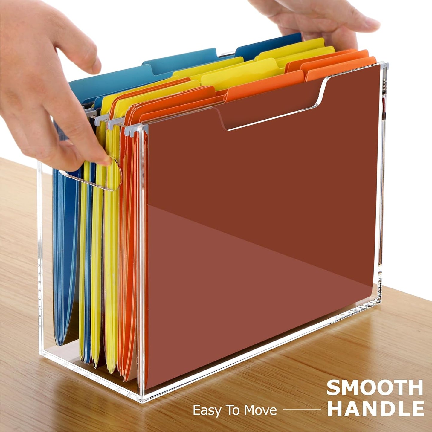 Acrylic File Folder Organizer, Clear Hanging File Organizer Box for Letter Size, Desktop File Holder with Handles, Slim Filing Storage Box for Desk Office Home Work -1 Pack