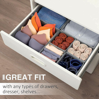 Criusia Drawer Organizer Clothes, 8 Pack Underwear Organizer, Foldable Closet Organizers and Storage Dresser Dividers for Clothes, Socks, Scarves, Ties (Gray)