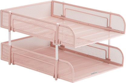Mind Reader Stackable Paper Tray, Desktop Organizer, File Storage, Office, Metal Mesh, 2 Pcs, Black