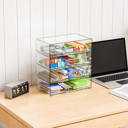 Yieach Clear Stackable Storage Drawers - Set of 6 - Acrylic Drawers,Bathroom Organizer Bin and Plastic Makeup Organizer,Clear Stacking Brightroom Storage Boxes for Vanity,Cabinet,Pantry Organization