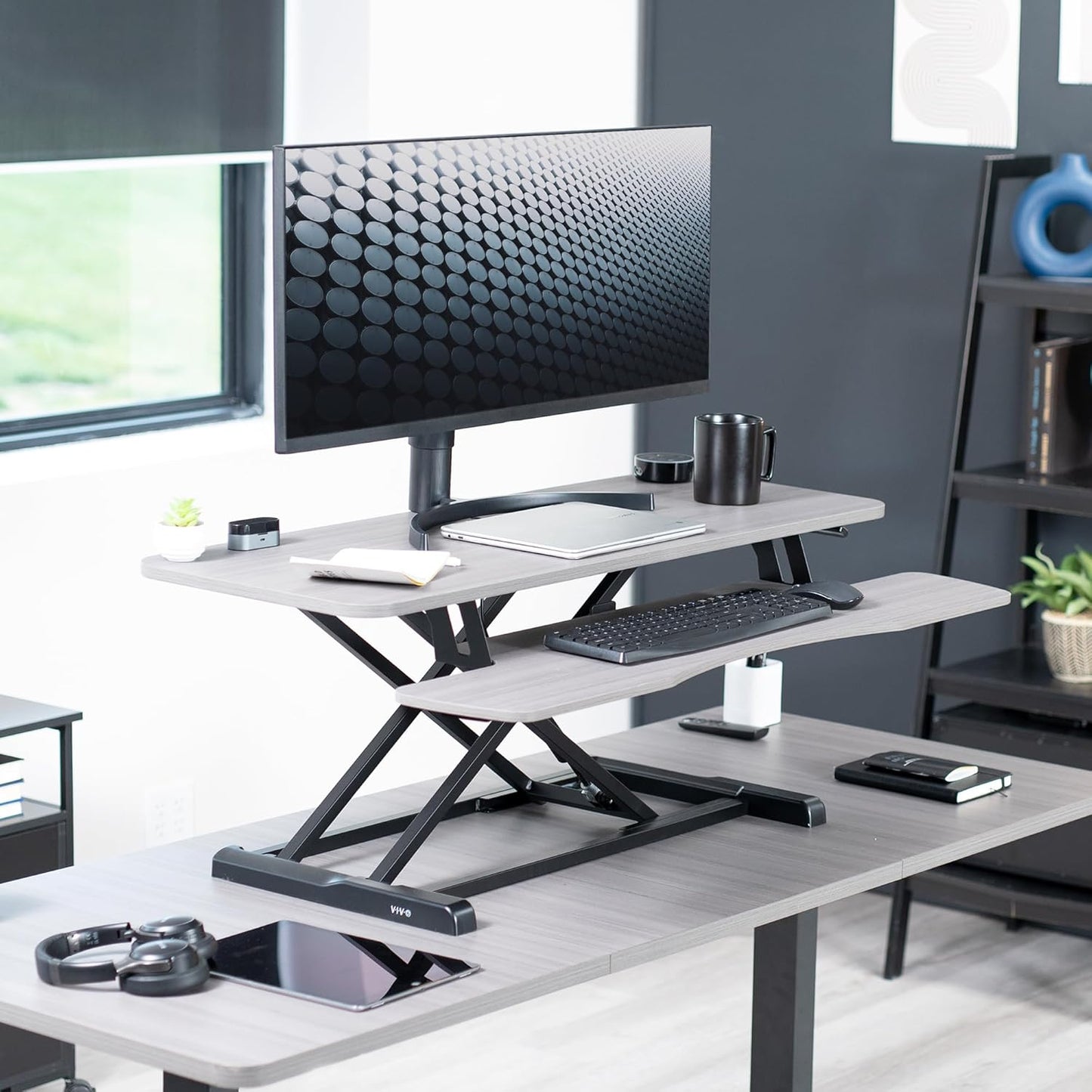 VIVO 26 inch Desk Converter, K Series, Height Adjustable Sit to Stand Riser, Dual Monitor and Laptop Workstation with Keyboard Tray, Black, DESK-V026KB
