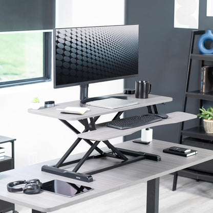 VIVO 26 inch Desk Converter, K Series, Height Adjustable Sit to Stand Riser, Dual Monitor and Laptop Workstation with Keyboard Tray, Black, DESK-V026KB