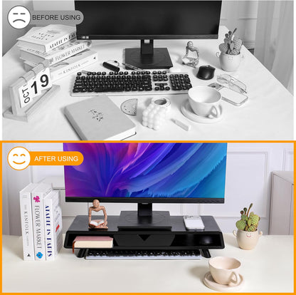 Homerays Monitor Stand with Drawer, Exquisite Computer Monitor Stand for Desk, Ergonomic Wood Monitor Stand Riser for Computer,Laptop,Printer,TV,Bamboo,White