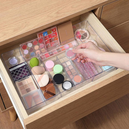 Expandable Acrylic Drawer Organizer, Clear Desk Drawer Organizers Tray with 8 Adjustable Compartments Multifunctional Desk Accessories for Vanity, Office, Kitchen, Bathroom