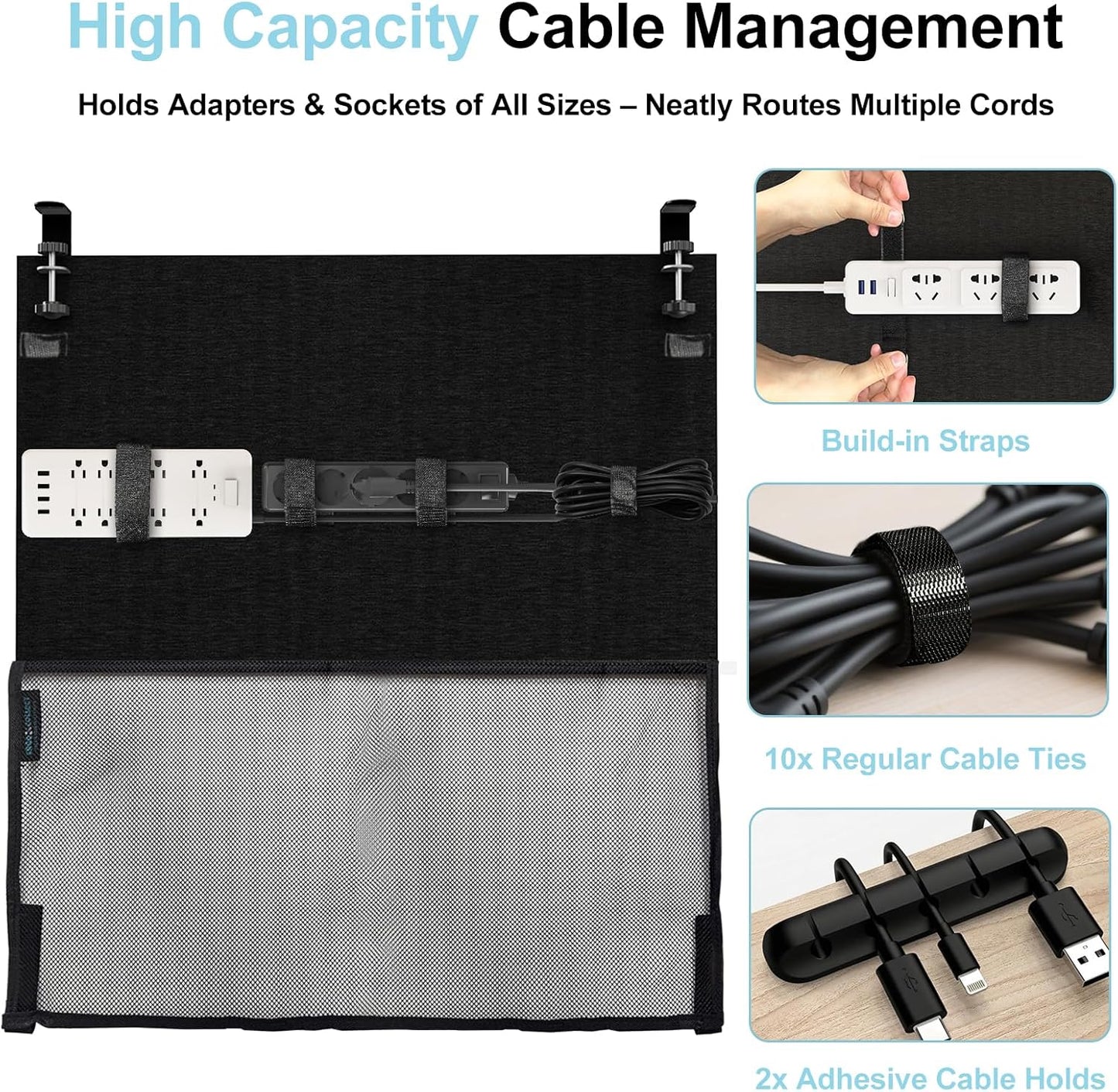 No Drill Under Desk Cable Management and Privacy Panel 2 in 1 | Modesty Panel with Cord Organizer |Felt Standing Desk Back Skirt for Office,Home(47.2")