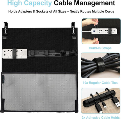 No Drill Under Desk Cable Management and Privacy Panel 2 in 1 | Modesty Panel with Cord Organizer |Felt Standing Desk Back Skirt for Office,Home(47.2")