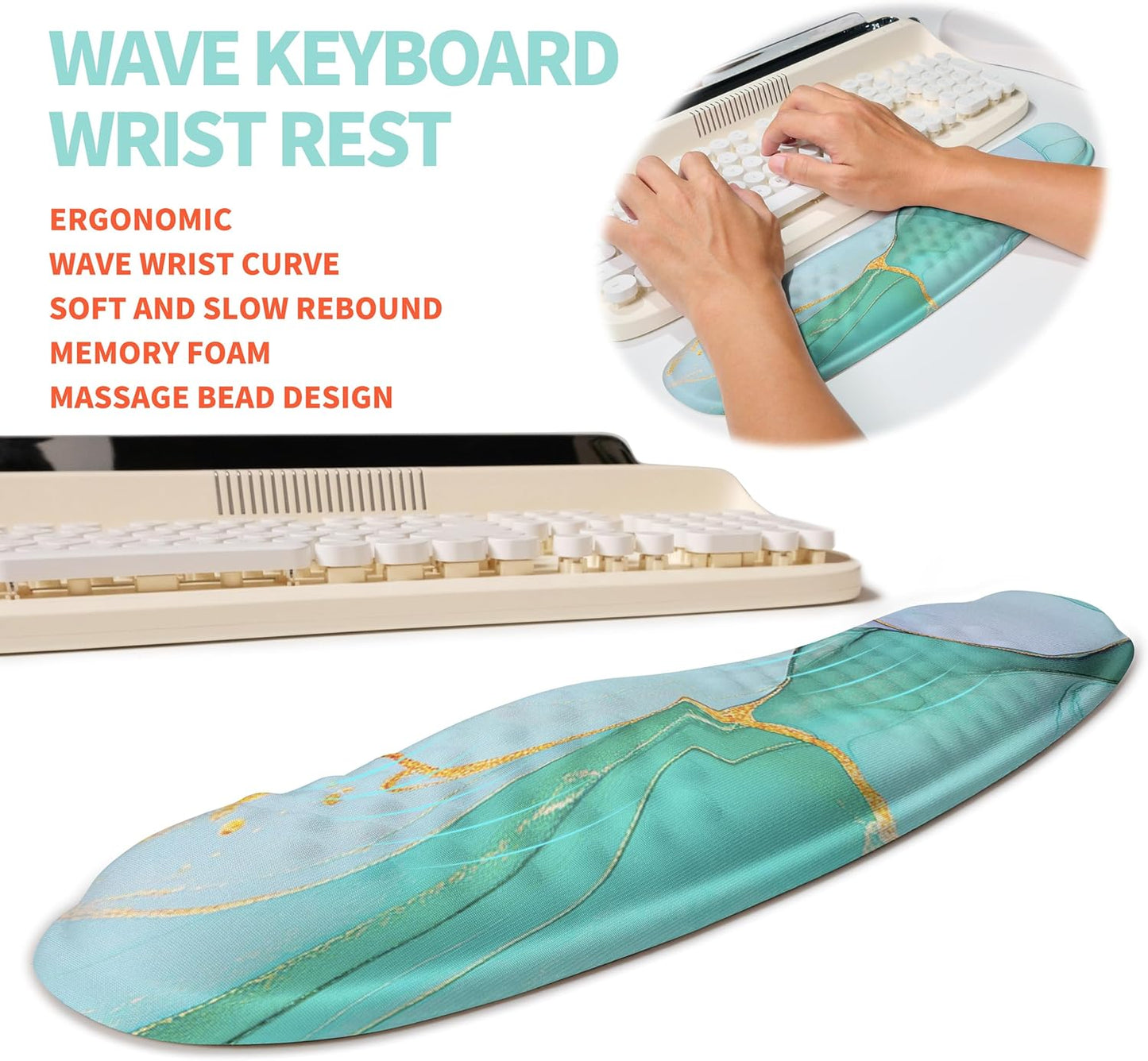 2-in-1 Ergonomic Set, Wave Rise Keyboard Wrist Rest and Massage Bulge Slope Mouse Pad Wrist Support, Cushion Memory Foam Integrated to Relieve Wrist Pain, Black