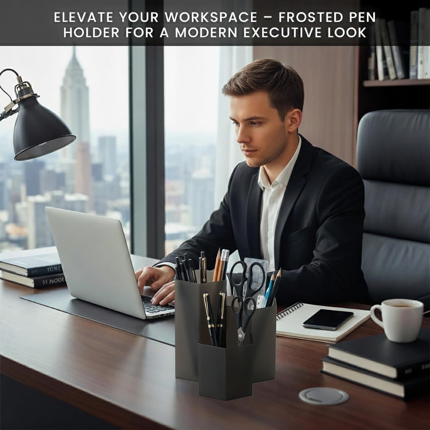 Black Pen Holder for Desk | 3 Compartment Organizer Desk for Pen, Pecils, Makeup Brushes, Tooth Brushes | Cute Pencil Cup Desk Organizers and Accessories for Office, Home, Classroom, Teacher Desks