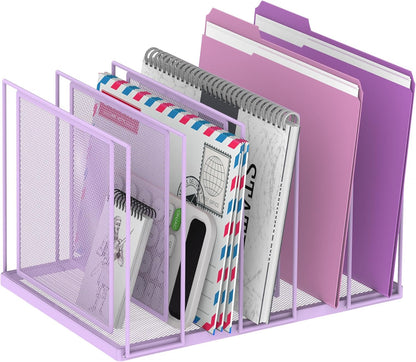 File Organizer for Desk, 5-Section Vertical File Sorter, Paper Holder Organizer Standing Metal File Folder for Office Home Classroom, Black