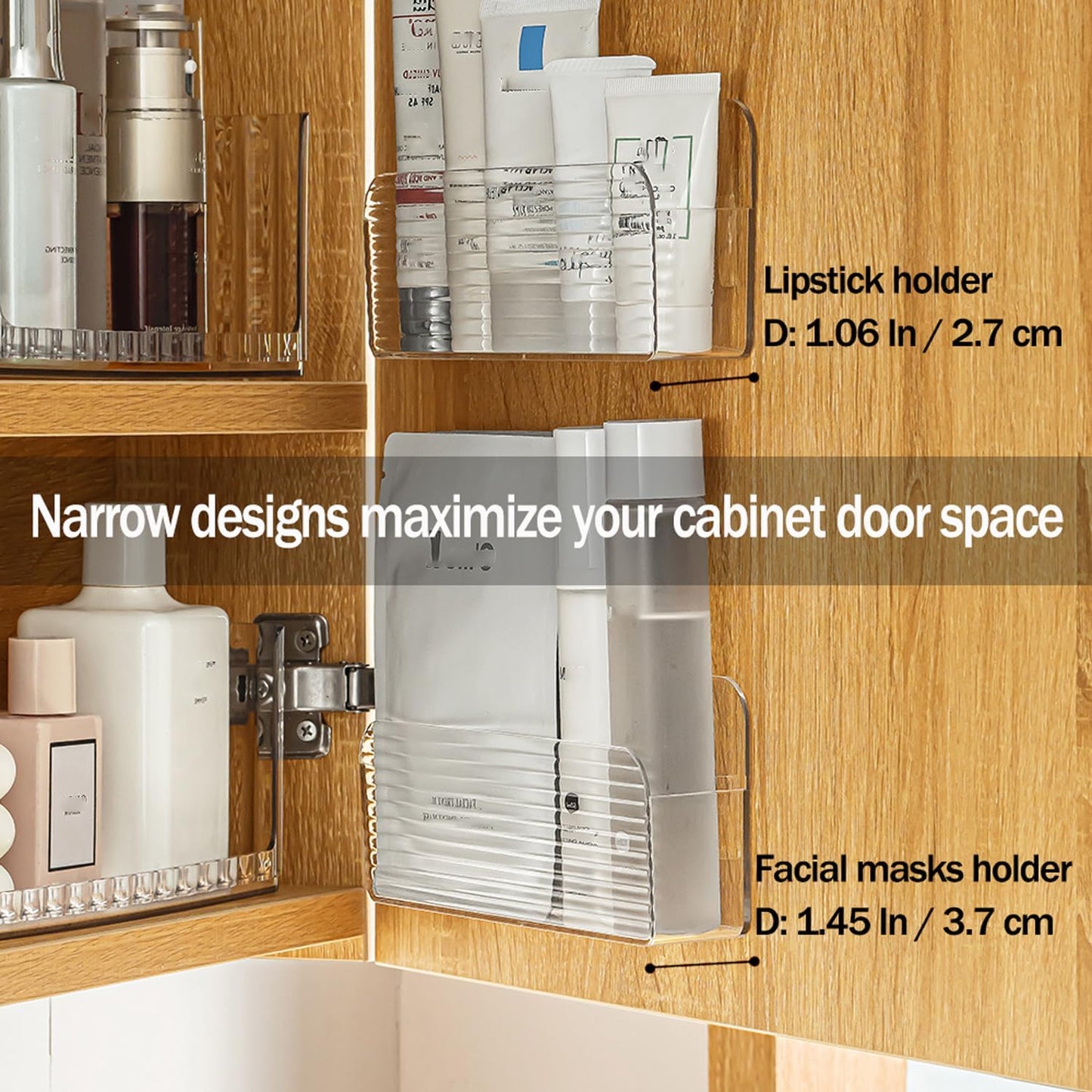 MORNITE Bathroom Medicine Cabinet Organizer Set, Narrow Compact Makeup Shelves Holder for Lipstick, Cosmetic, 2 Pcs Trays for Cabinet Door Wall, Vanity - Clear