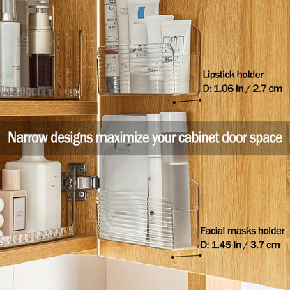 MORNITE Bathroom Medicine Cabinet Organizer Set, Narrow Compact Makeup Shelves Holder for Lipstick, Cosmetic, 2 Pcs Trays for Cabinet Door Wall, Vanity - Clear