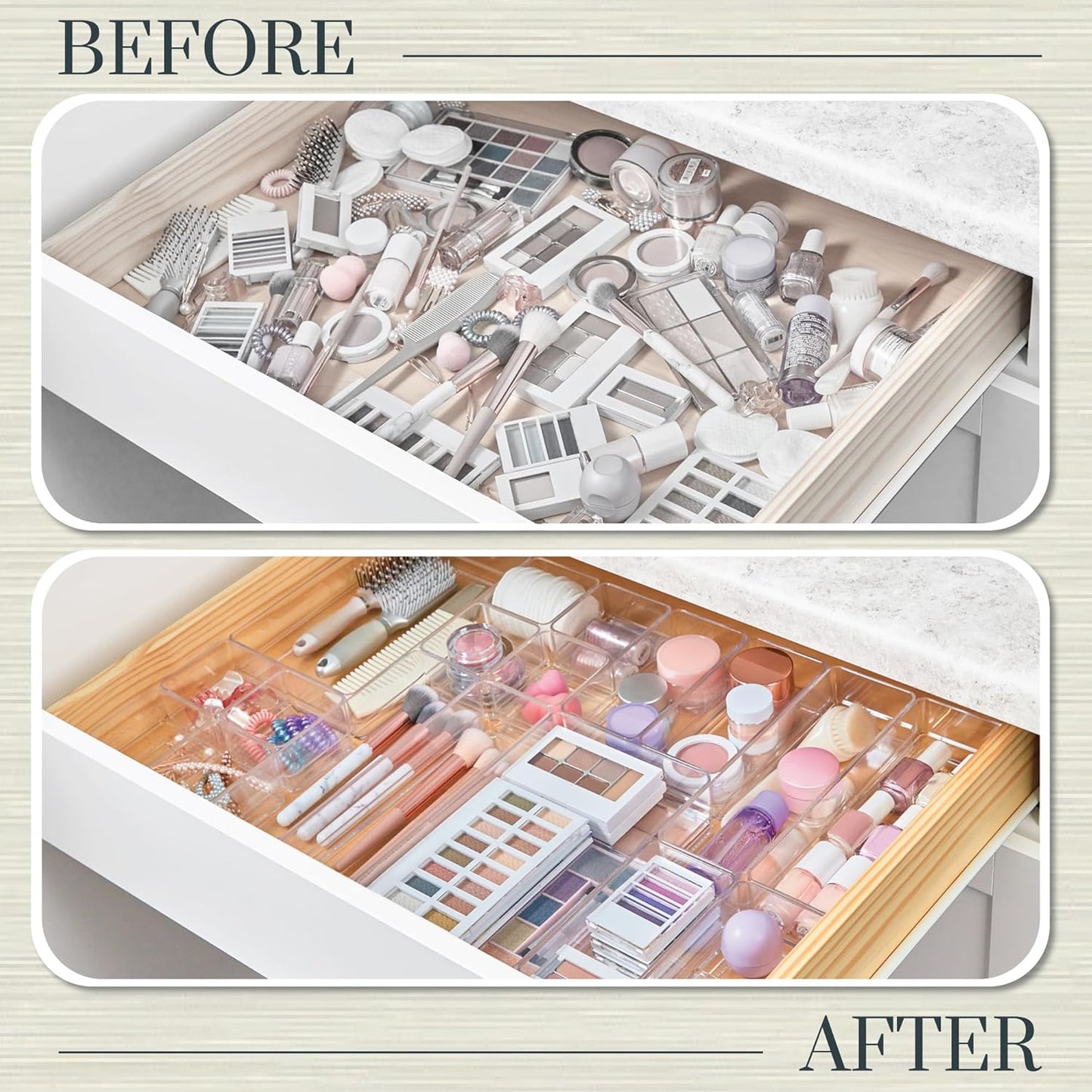 STORi SimpleSort 10-Piece Stackable Clear Drawer Organizer Set | Multi-size Trays | Makeup Vanity Storage Bins and Office Desk Drawer Dividers | Made in USA