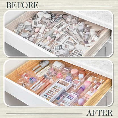 STORi SimpleSort 10-Piece Stackable Clear Drawer Organizer Set | Multi-size Trays | Makeup Vanity Storage Bins and Office Desk Drawer Dividers | Made in USA