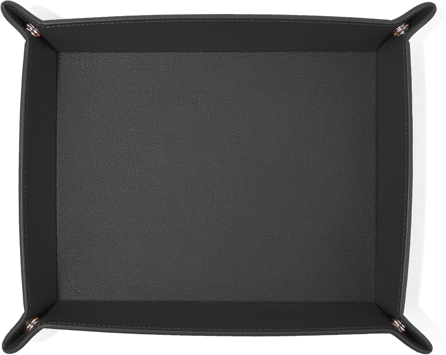 Leatherology Black Onyx Rectangle Valet Tray – Travel-Friendly Catchall Organizer with Snap Corners, Stitched Edge Detail & Gift Box – Desk Tray for Keys, Wallet, Watch & Accessories