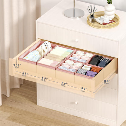 DIMJ Drawer Organizers Clothes, Dresser Organizer Bins for Baby Clothes,Underwear and Sock, Fabric Closet Organization and Storage Boxs, Drawer Dividers for Nursery, Clothing, Tie - 4 Pack, Beige
