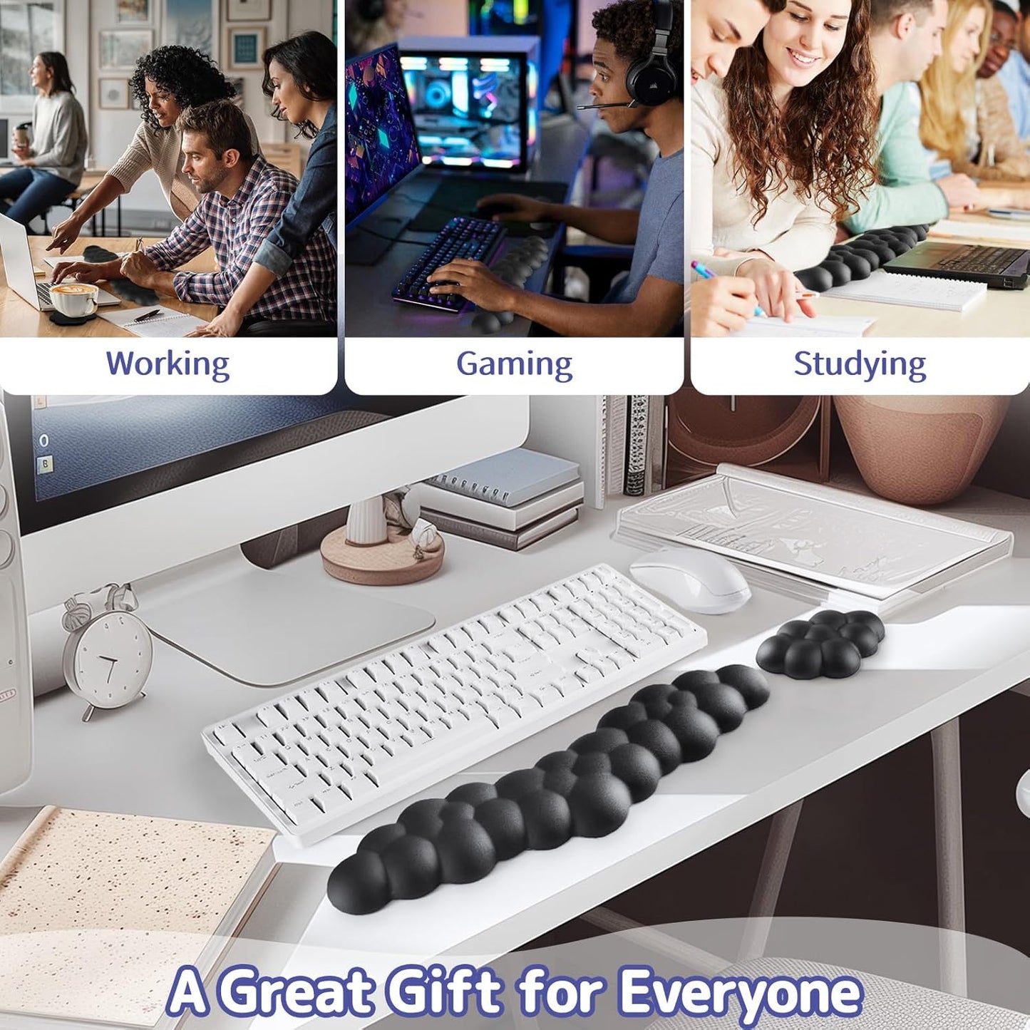 Sushret Cloud Wrist Rest for Keyboard and Mouse, Memory Foam PU Leather Keyboard Wrist Rest with Ergonomic Support, Non-Slip Base, Cute Arm Rest Pad & Palm Cushion, Office Desk Accessory, White