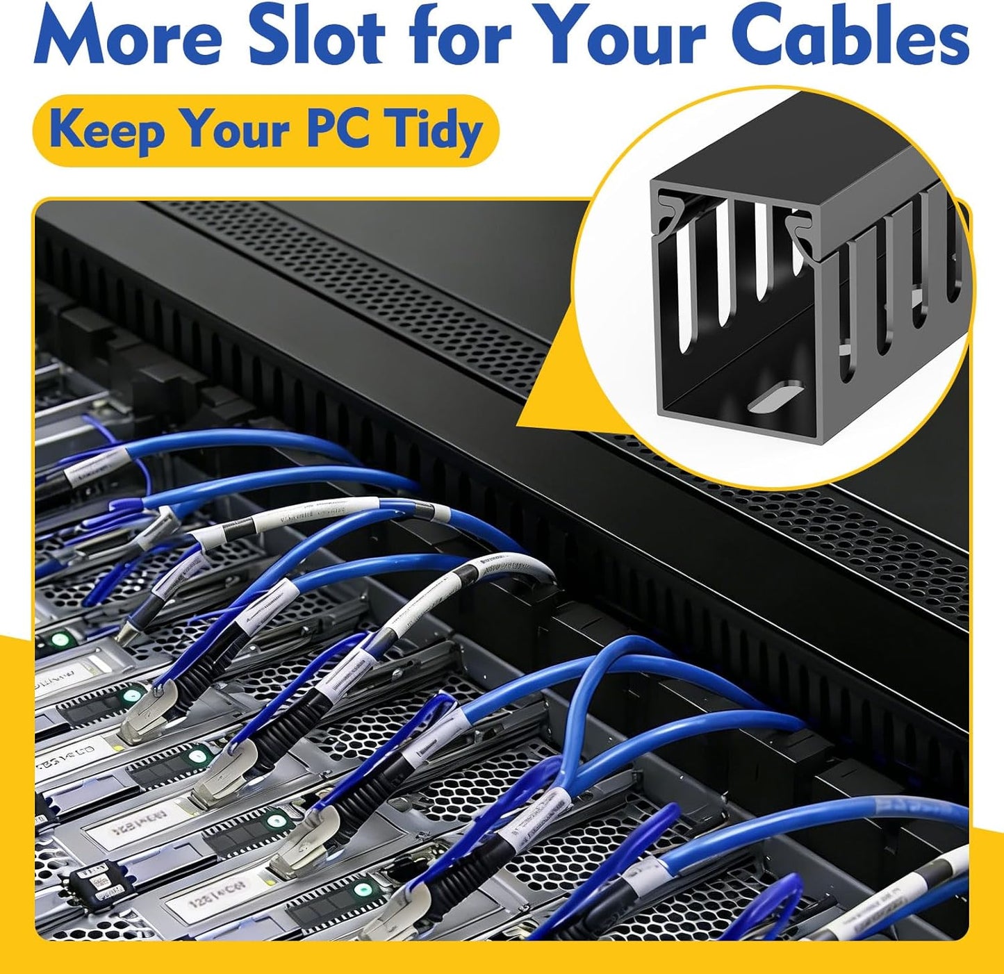 Open Slot Wiring Raceway Cable Duct, 123in Cable Management Channel Cord Track,Desk Wire Channel, Under Desk Cable Management to Hide Cables, Wires for Computers (Black, 1.57" Hx1.57"W, 15.4''L(8 Pc))
