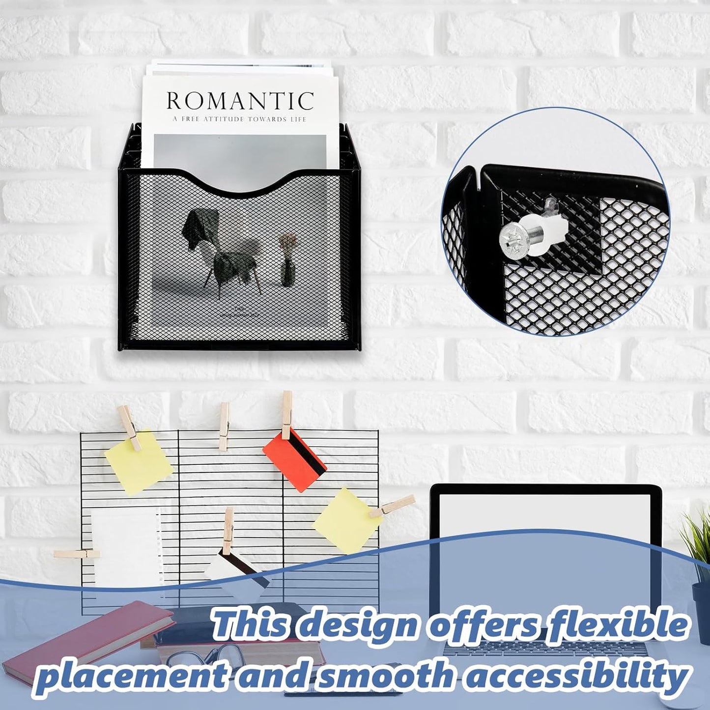 Vertical Triple File Folder Holder 9.8 In Magazine Holder Wall Mount & Desktop 3 Tier Vertical Desk Organizer Pocket File Holder Sorter Magazine Storage Rack For Office Home Organization Wall Door