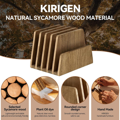 KIRIGEN Desktop File Document Holder Stand 7 Slots Mail Paper Organizer Desk Sorter Holder for File Document Organizer Stand for Home Office Natural (7KWJJ-NA)